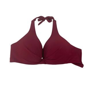 H2OH Bikini Top Womens Size DD Red Swimwear Ruched Molded Cups Wireless Halter